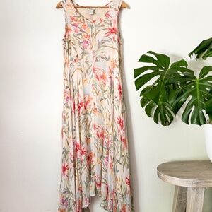 SUNDANCE CATALOG Floral Botanical Hanky Hem Sleeveless Maxi Dress Size 12 Rayon